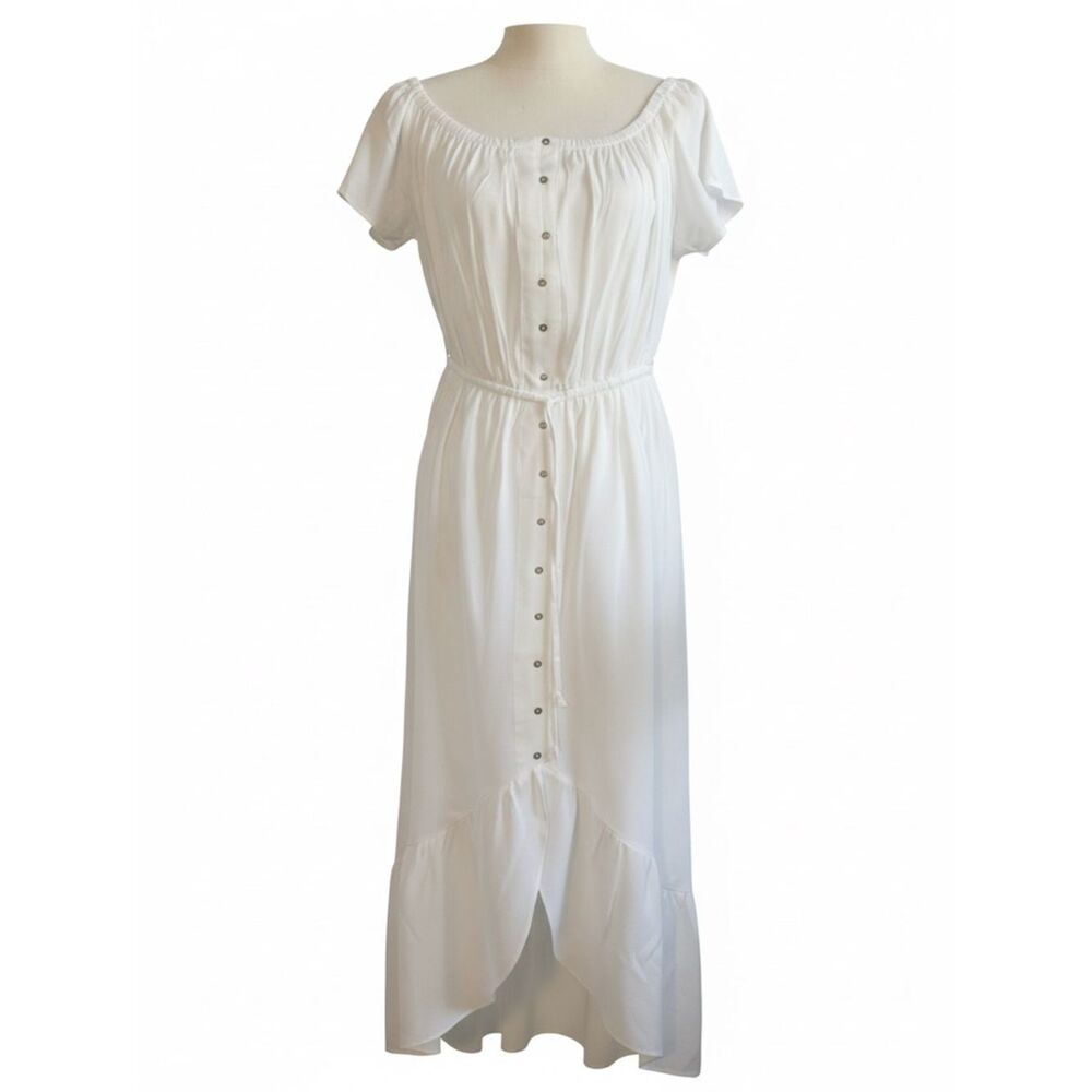 Indigo Rise High Low Hem Maxi Dress Size: Large Color: White
